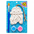 Plaster jellyfish ornament paint kit with hanging twine, two paint colors and a paintbrush on a blue swirl background.